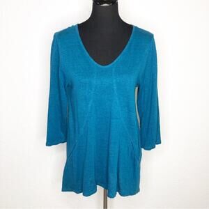 Habitat teal blue linen v neck tunic top size Small